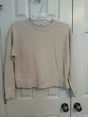 Perfectwhitetee Everyday Crewneck Sweatshirt - Cream long sleeve terry knit S